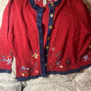 Vintage Plus Size Wool Blend Embroidery Cardigan